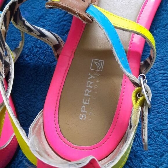 Sperry Pink Yellow Neon Top Sider Thong Strappy Sandals Size 6 - Picture 6 of 15